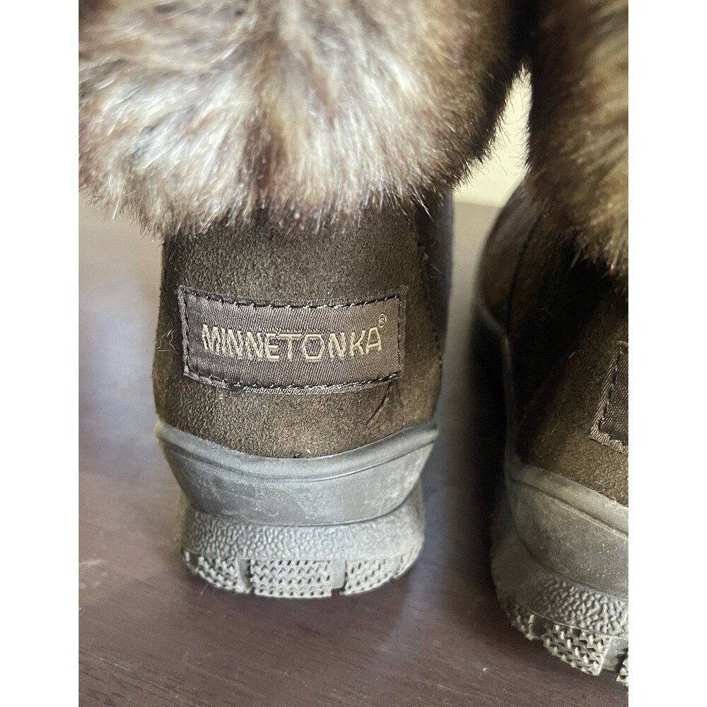 Minnetonka Suede Faux Fur Ankle Boots Brown Women's Size 6M - Picture 2 of 7